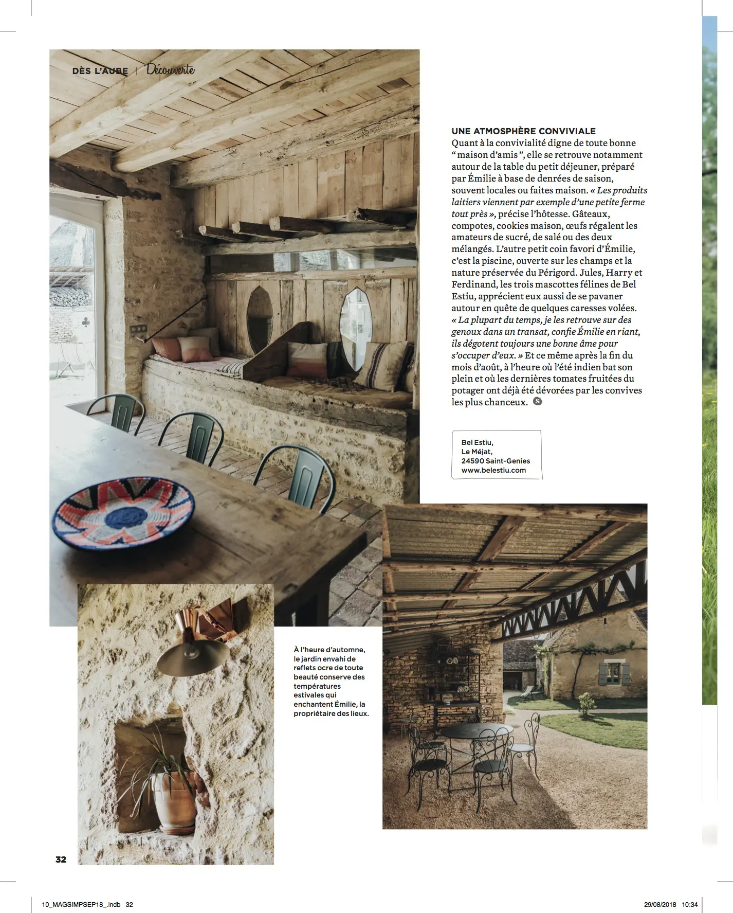 article sur la maison d’hôtes Bel Estiu magazine Simple Things Septembre octobre 2018